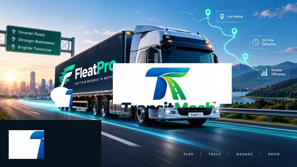 TransitMesh branded semi-truck on the highway with live tracking overlays