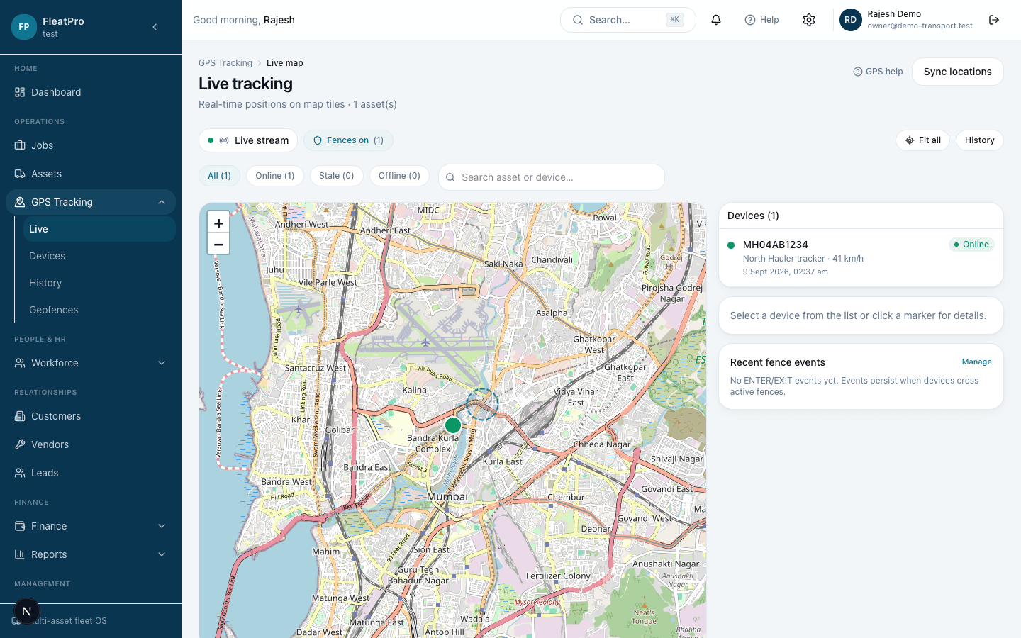 TransitMesh live GPS from demo company