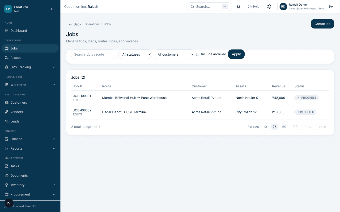 TransitMesh jobs from demo company