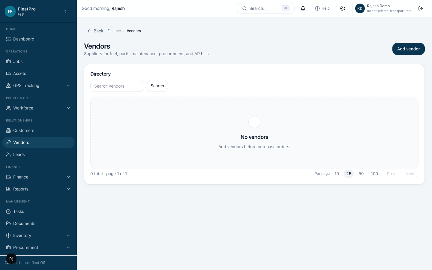 TransitMesh — Vendors